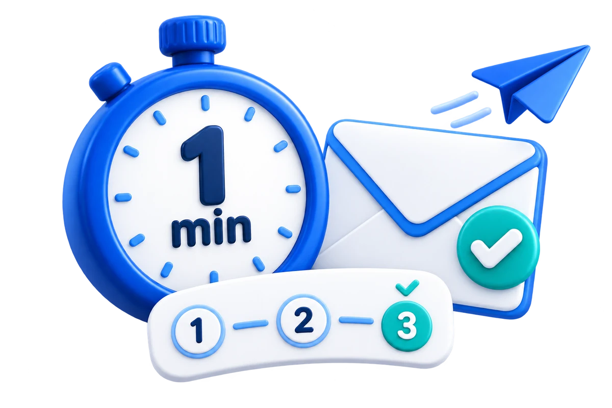 Email certificado enviado en un minuto mediante un proceso guiado